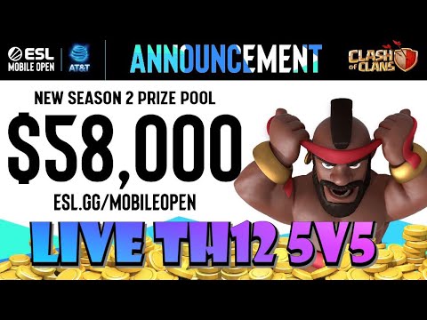 LIVE TH12 ATTACKS AND MONEY ON THE LINE! ESL Mobile Open Season 2! 5v5 TH12 Tournament Phase 2 Cup 1 by Clash with Eric – OneHive