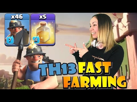FARM without HEROES at TH13 – TH13 MASS MINER Attack Strategy – Best TH13 Farming Strategy by Clash with Eric – OneHive