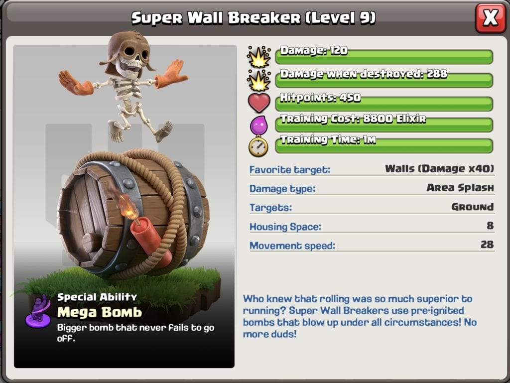 Super Wall Breaker Level 9 Town hall 11